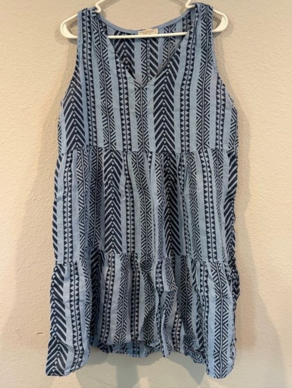 Bellambria Made In Italy Womens Blue Striped Tiered Sleeveless Mini Dress Size L